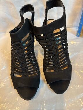 Vince Camuto Black Strappy Cage High Heel Sandals